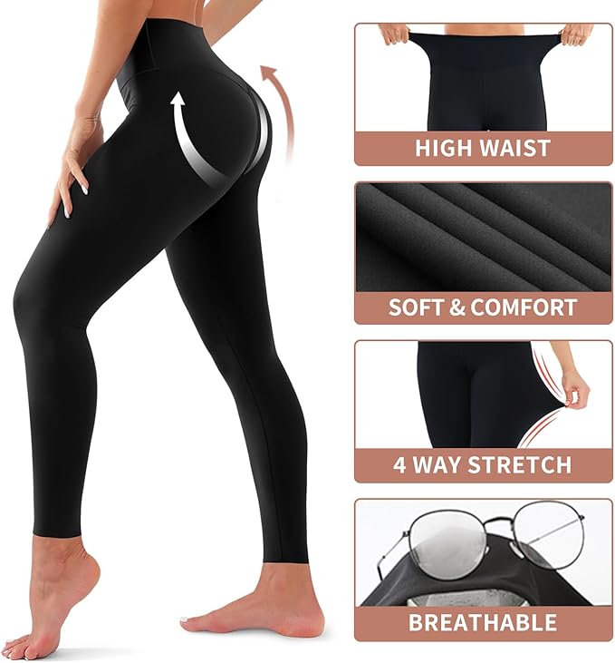 4-Pack Women's Butt-Lift High-Waisted Tummy Control Leggings - No See-Through Yoga, Workout & Running Pants