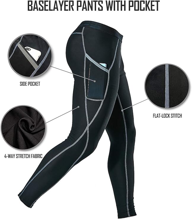 3 Pack Men's Compression Shorts with Pocket - Spandex Athletic Workout Running Sport Shorts for Gym Training & Performance Base Layer