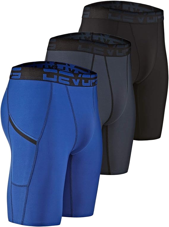 3 Pack Men's Compression Shorts with Pocket - Spandex Athletic Workout Running Sport Shorts for Gym Training & Performance Base Layer