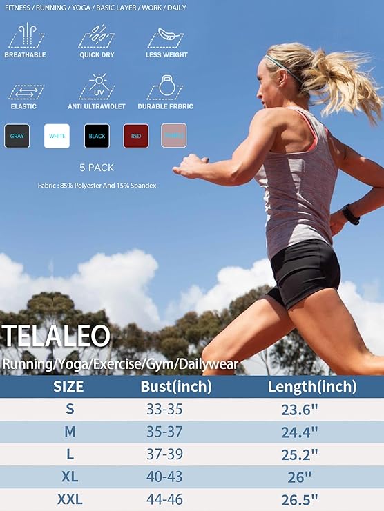 Women's 5-Pack Workout Tank Tops: Moisture-Wicking Racerback Athletic Shirts - Breathable Dry Fit Compression Tops for Gym, Fitness & Sports Performance