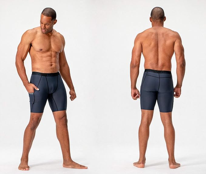 3 Pack Men's Compression Shorts with Pocket - Spandex Athletic Workout Running Sport Shorts for Gym Training & Performance Base Layer