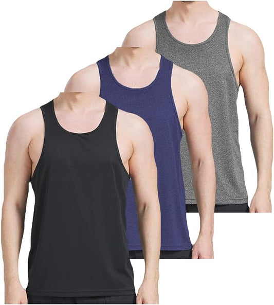 3 Pack Men’s Dry Fit Workout Tank Tops - Performance Gym & Bodybuilding Sleeveless Athletic Shirts for Men