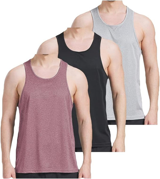 3 Pack Men’s Dry Fit Workout Tank Tops - Performance Gym & Bodybuilding Sleeveless Athletic Shirts for Men