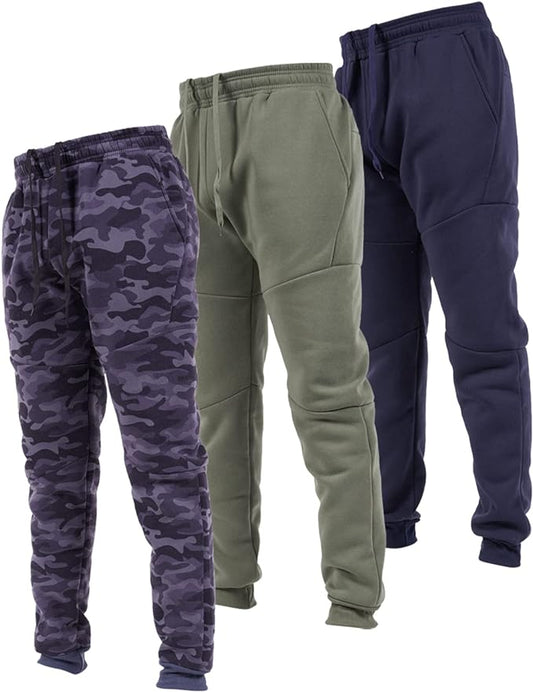 3-Pack Men's Ultra Performance Fleece Active Tech Jogger Sweatpants with Zipper Pockets | Comfort Fit, Moisture-Wicking | Athletic Training, Gym, Casual Wear | Durable & Stylish