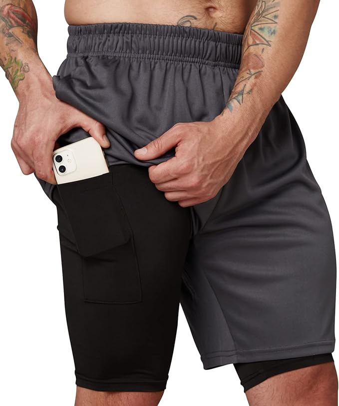 Ultra Performance Men's 2-in-1 Athletic Running Shorts 7-Inch Inseam Compression Workout Gym Shorts 3-Pack - Moisture-Wicking Quick-Dry Lightweight Breathable