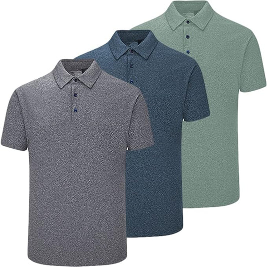 3 Pack Men's Dry Fit Golf Polo Shirts - Quick-Dry Performance Moisture-Wicking Short Sleeve Tops for Golf, Tennis & Active Lifestyle