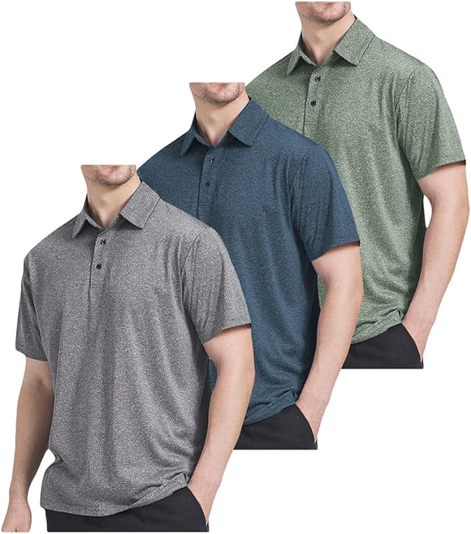 3 Pack Men's Dry Fit Golf Polo Shirts - Quick-Dry Performance Moisture-Wicking Short Sleeve Tops for Golf, Tennis & Active Lifestyle