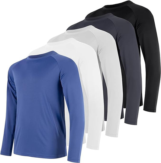 5-Pack Men's Quick-Dry Moisture-Wicking Long Sleeve T-Shirts | Sun Protection Workout Running Tees for Gym & Outdoor Activities | Lightweight Performance Shirts