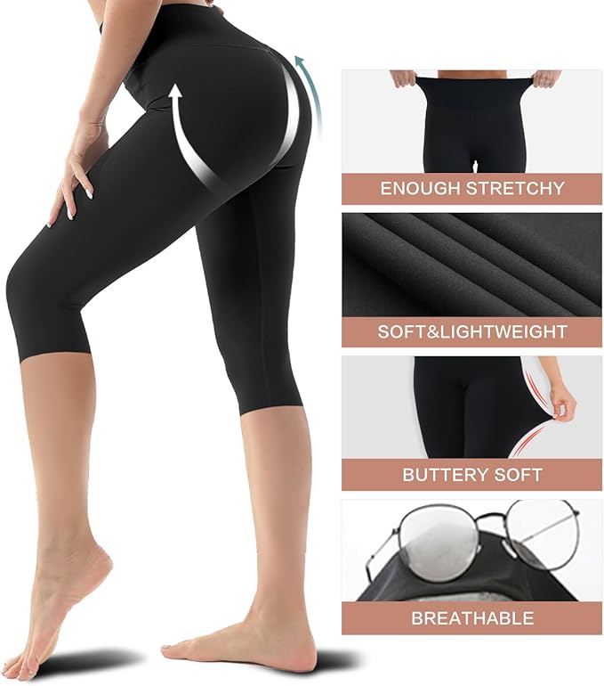 3-Pack Women's High Waisted Knee-Length Leggings: Capri & Biker Shorts for Yoga, Workout, Exercise & Casual Wear