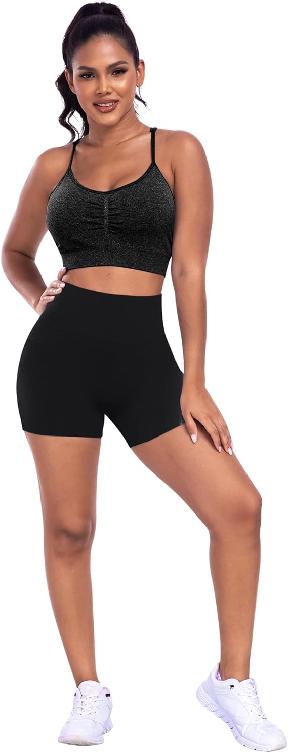 3-Piece Women's Seamless Workout Shorts - High Waisted Scrunch Butt Lifting Gym Booty Shorts for Fitness & Training