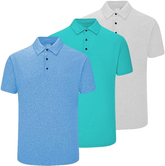 3 Pack Men's Dry Fit Golf Polo Shirts - Quick-Dry Performance Moisture-Wicking Short Sleeve Tops for Golf, Tennis & Active Lifestyle