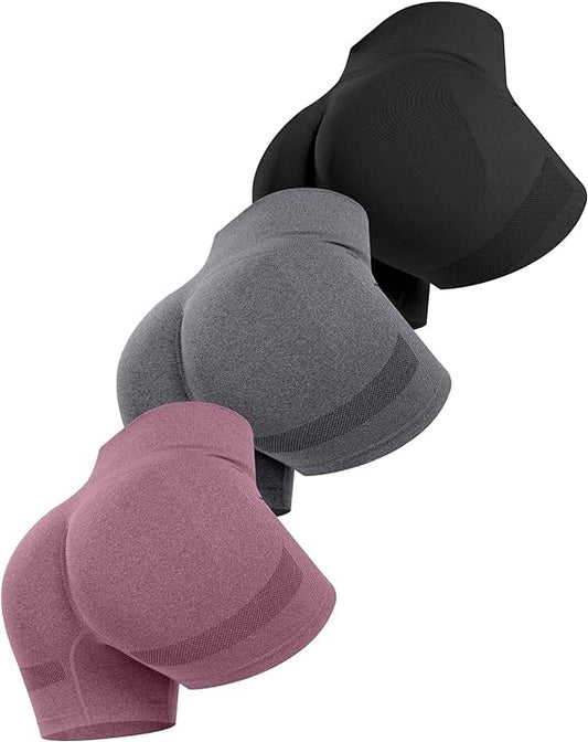 3-Piece Women's Seamless Workout Shorts - High Waisted Scrunch Butt Lifting Gym Booty Shorts for Fitness & Training