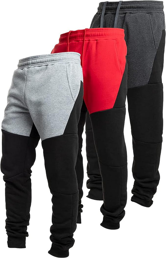 3-Pack Men's Ultra Performance Fleece Active Tech Jogger Sweatpants with Zipper Pockets | Comfort Fit, Moisture-Wicking | Athletic Training, Gym, Casual Wear | Durable & Stylish