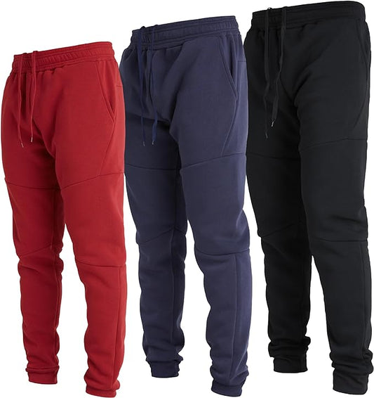 3-Pack Men's Ultra Performance Fleece Active Tech Jogger Sweatpants with Zipper Pockets | Comfort Fit, Moisture-Wicking | Athletic Training, Gym, Casual Wear | Durable & Stylish