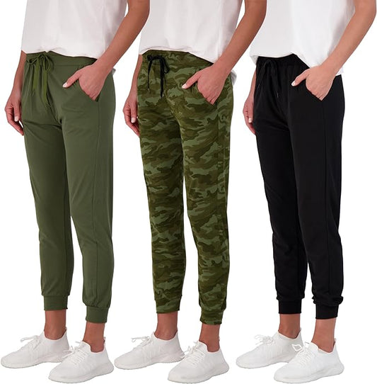 Women's Ultra-Soft Lounge Joggers 3 Pack - Cozy Sweatpants & Athletic Yoga Pants with Pockets (Plus Size Available)