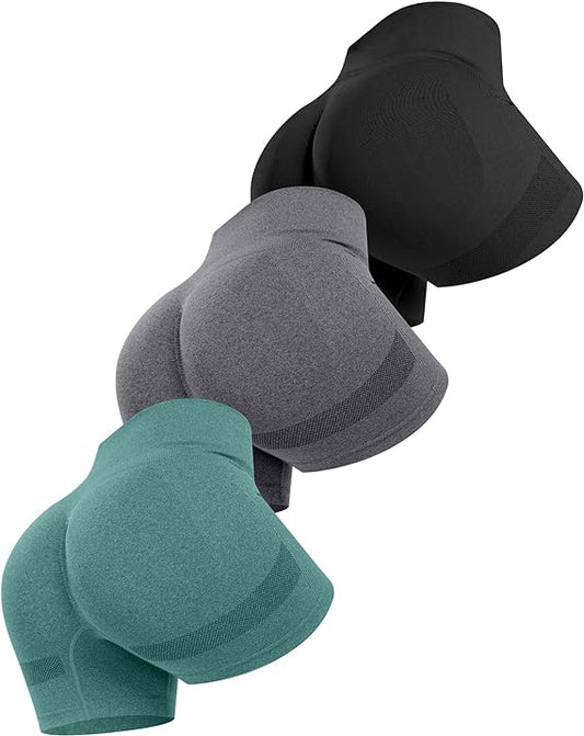 3-Piece Women's Seamless Workout Shorts - High Waisted Scrunch Butt Lifting Gym Booty Shorts for Fitness & Training
