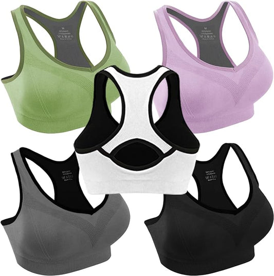 5 Pack Women's Racerback Sports Bras | High Impact Workout, Yoga, Gym & Fitness Support | Moisture-Wicking & Comfort Fit