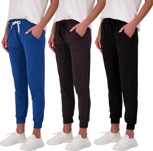 Women's Ultra-Soft Lounge Joggers 3 Pack - Cozy Sweatpants & Athletic Yoga Pants with Pockets (Plus Size Available)