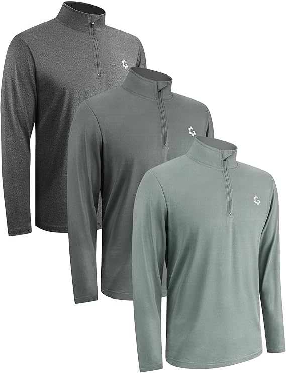3 Pack Men's Quick-Dry Quarter Zip Pullover | Long Sleeve Athletic Shirts for Running, Golf, Gym Workouts & Training