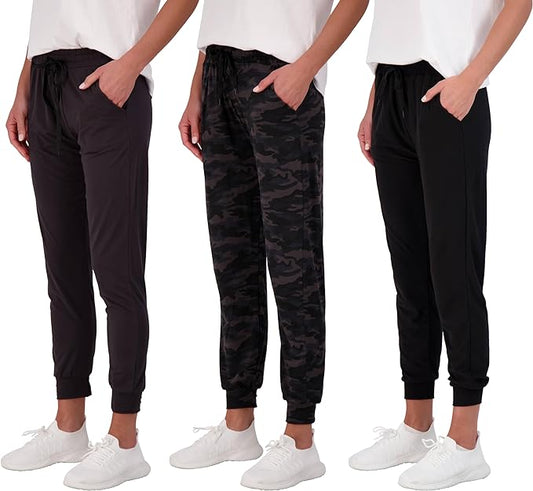 Women's Ultra-Soft Lounge Joggers 3 Pack - Cozy Sweatpants & Athletic Yoga Pants with Pockets (Plus Size Available)
