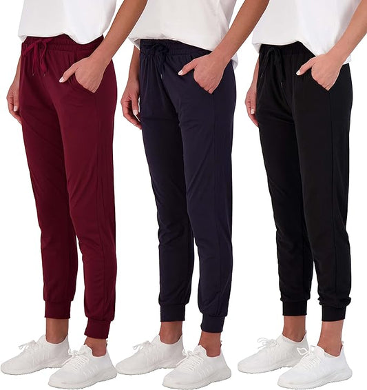Women's Ultra-Soft Lounge Joggers 3 Pack - Cozy Sweatpants & Athletic Yoga Pants with Pockets (Plus Size Available)
