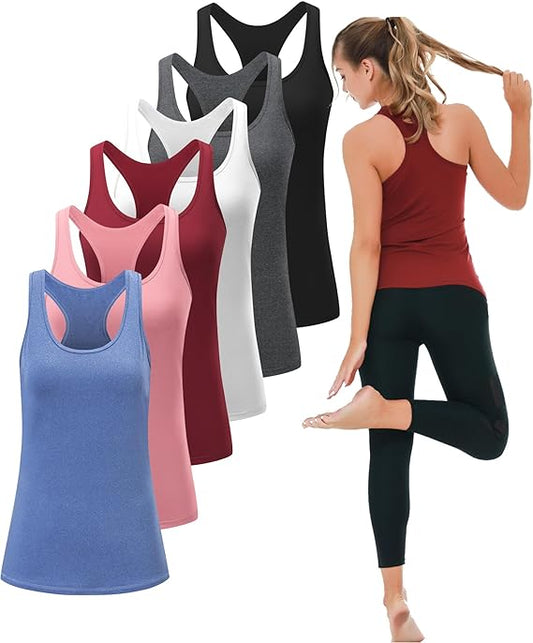 6 Pack Women's Workout Tank Tops - Racerback Compression Athletic Shirts, Dry Fit Sleeveless Sports Tops for Fitness & Gym