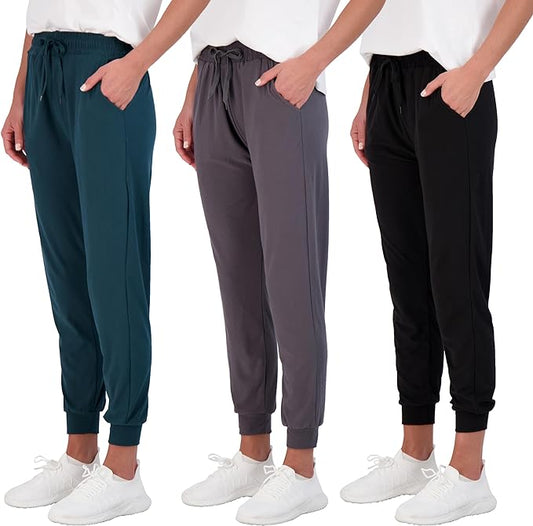 Women's Ultra-Soft Lounge Joggers 3 Pack - Cozy Sweatpants & Athletic Yoga Pants with Pockets (Plus Size Available)