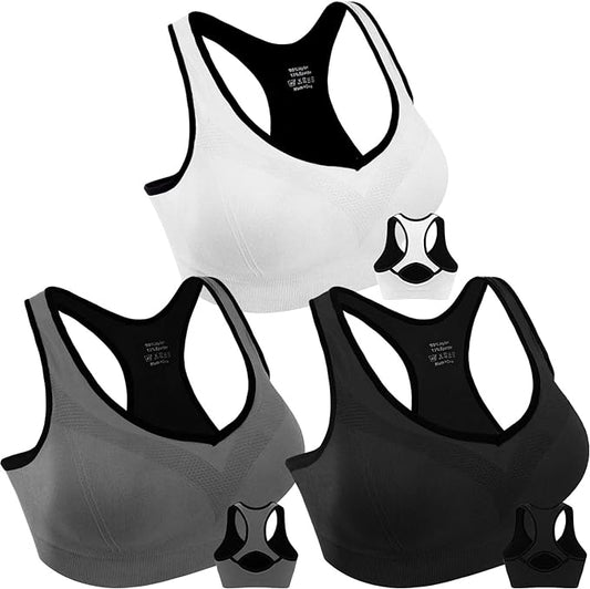 3-Pack Women's Racerback Sports Bras | High-Impact Workout, Yoga & Gym Fitness Support | Comfortable & Secure Fit Athletic Bras