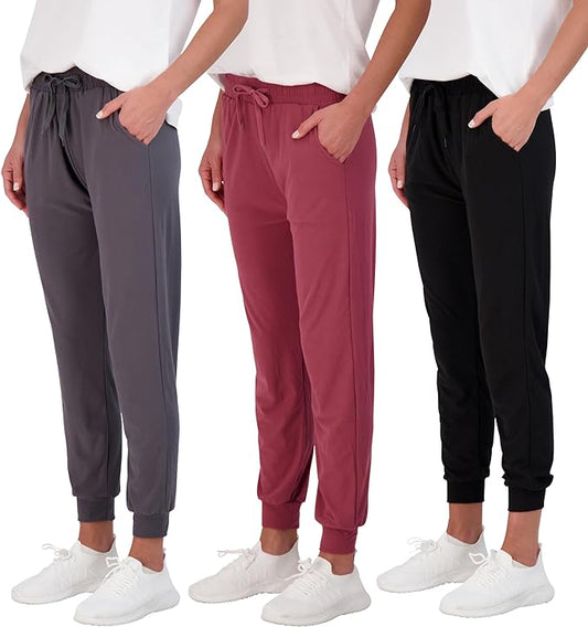 Women's Ultra-Soft Lounge Joggers 3 Pack - Cozy Sweatpants & Athletic Yoga Pants with Pockets (Plus Size Available)