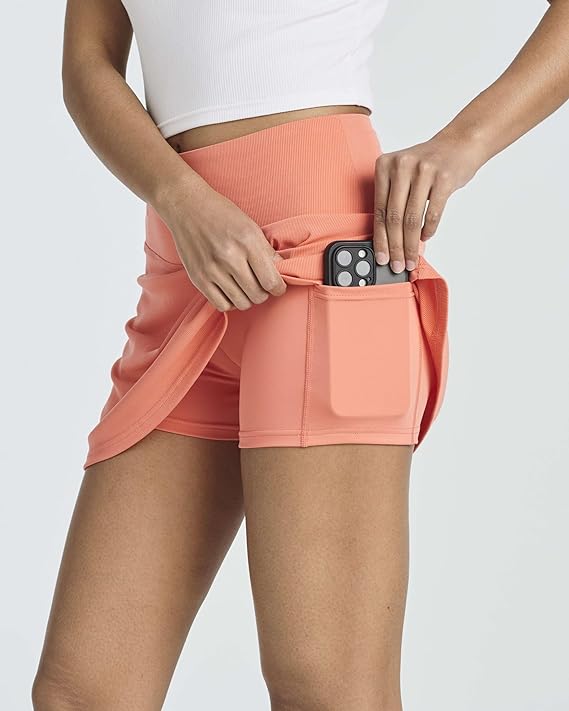 4 Pack Women's Ribbed Active Skort with Pockets - Running Tennis Golf Workout Skirt Shorts - Plus Size Available