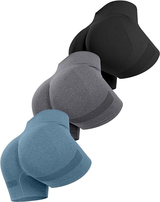 3-Piece Women's Seamless Workout Shorts - High Waisted Scrunch Butt Lifting Gym Booty Shorts for Fitness & Training