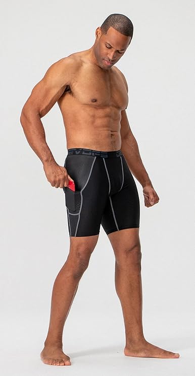 3 Pack Men's Compression Shorts with Pocket - Spandex Athletic Workout Running Sport Shorts for Gym Training & Performance Base Layer