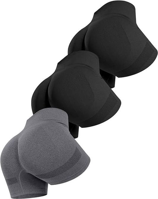 3-Piece Women's Seamless Workout Shorts - High Waisted Scrunch Butt Lifting Gym Booty Shorts for Fitness & Training