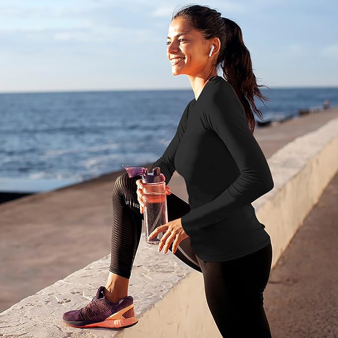 6-Pack Women's Moisture-Wicking Quick-Dry V-Neck Long Sleeve Athletic T-Shirts | Breathable Workout Running Gym Tops for Fitness & Active Lifestyles