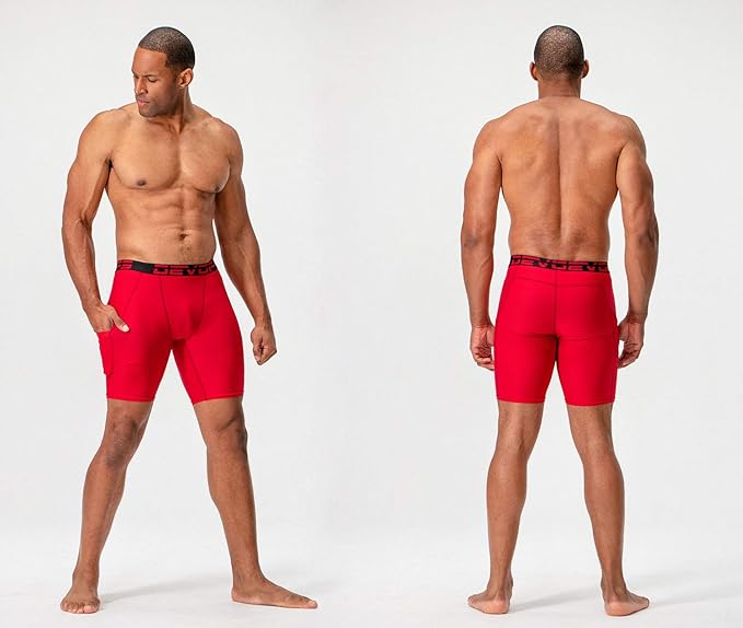 3 Pack Men's Compression Shorts with Pocket - Spandex Athletic Workout Running Sport Shorts for Gym Training & Performance Base Layer