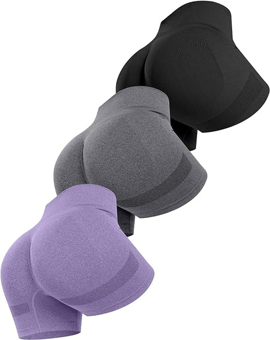 3-Piece Women's Seamless Workout Shorts - High Waisted Scrunch Butt Lifting Gym Booty Shorts for Fitness & Training