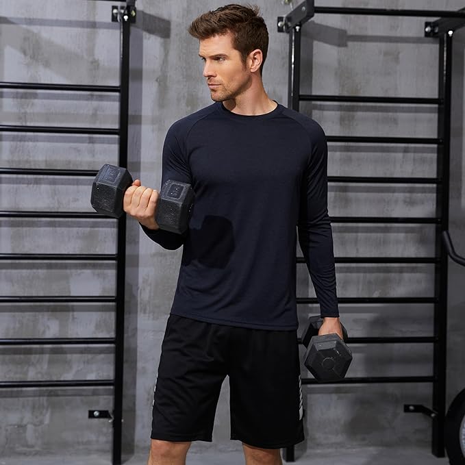 7-Pack Men's Quick-Dry Moisture-Wicking UPF Sun Protection Long Sleeve Shirts for Workout Running Training & Outdoor Activities