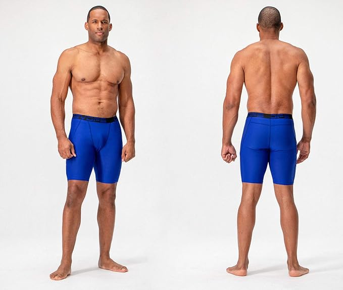 3 Pack Men's Compression Shorts with Pocket - Spandex Athletic Workout Running Sport Shorts for Gym Training & Performance Base Layer