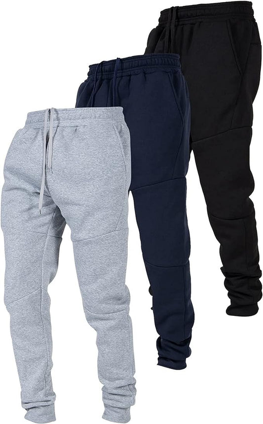 3-Pack Men's Ultra Performance Fleece Active Tech Jogger Sweatpants with Zipper Pockets | Comfort Fit, Moisture-Wicking | Athletic Training, Gym, Casual Wear | Durable & Stylish
