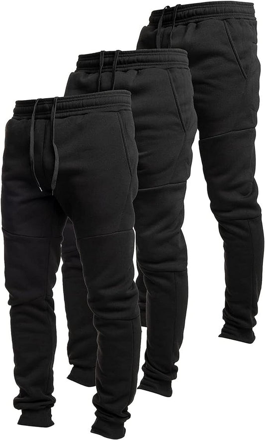 3-Pack Men's Ultra Performance Fleece Active Tech Jogger Sweatpants with Zipper Pockets | Comfort Fit, Moisture-Wicking | Athletic Training, Gym, Casual Wear | Durable & Stylish