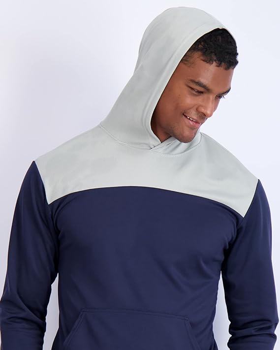 3-Pack Men's Mesh Long Sleeve Athletic Pullover Hoodie - UPF 50+ Sun Protection, Breathable Workout Top, Lightweight Training Sweatshirt with Pockets
