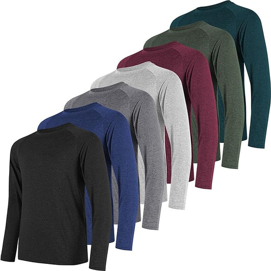 7-Pack Men's Quick-Dry Moisture-Wicking UPF Sun Protection Long Sleeve Shirts for Workout Running Training & Outdoor Activities