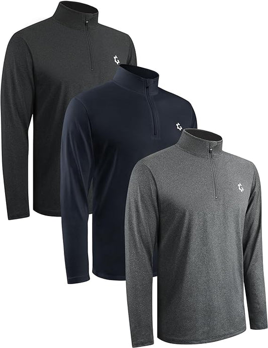3 Pack Men's Quick-Dry Quarter Zip Pullover | Long Sleeve Athletic Shirts for Running, Golf, Gym Workouts & Training