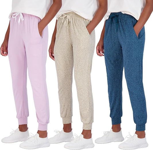 Women's Ultra-Soft Lounge Joggers 3 Pack - Cozy Sweatpants & Athletic Yoga Pants with Pockets (Plus Size Available)