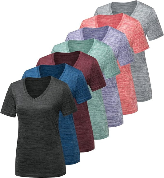 7-Pack Women's Moisture-Wicking Quick-Dry Workout Shirts | Active Athletic Performance Gym T-Shirts for Yoga, Fitness & Training