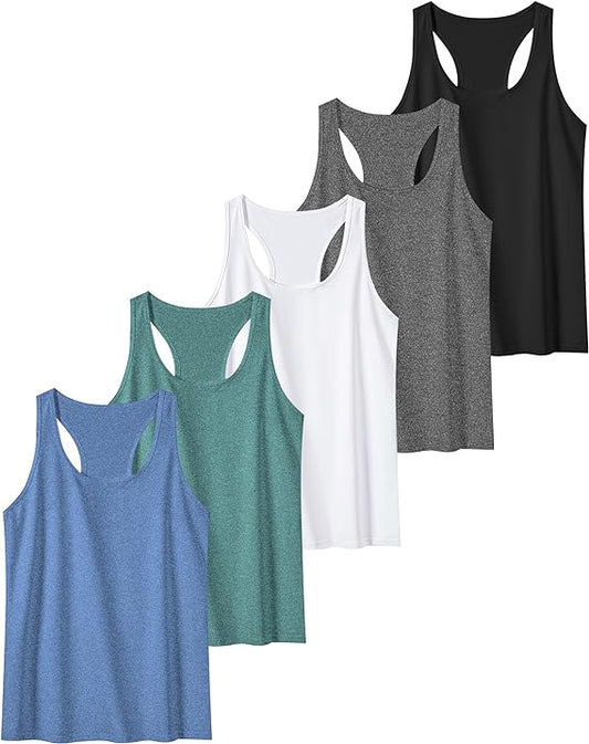 Women's 5-Pack Workout Tank Tops: Moisture-Wicking Racerback Athletic Shirts - Breathable Dry Fit Compression Tops for Gym, Fitness & Sports Performance