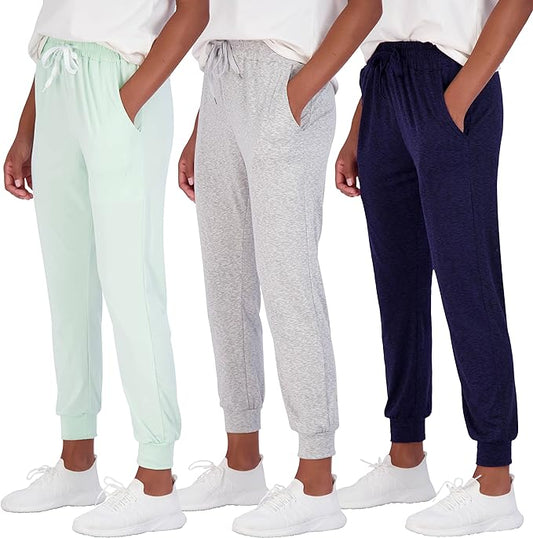Women's Ultra-Soft Lounge Joggers 3 Pack - Cozy Sweatpants & Athletic Yoga Pants with Pockets (Plus Size Available)