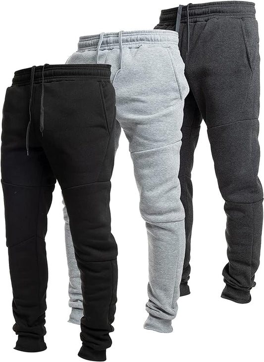 3-Pack Men's Ultra Performance Fleece Active Tech Jogger Sweatpants with Zipper Pockets | Comfort Fit, Moisture-Wicking | Athletic Training, Gym, Casual Wear | Durable & Stylish