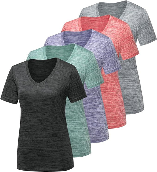 5 Pack Women's Workout Shirts | Moisture Wicking Quick Dry Gym Tees | Active Athletic Performance T-Shirts | Breathable Comfort Fit for Fitness & Training
