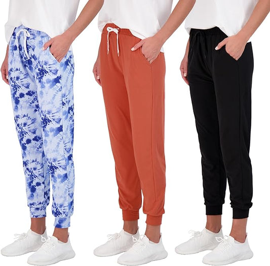 Women's Ultra-Soft Lounge Joggers 3 Pack - Cozy Sweatpants & Athletic Yoga Pants with Pockets (Plus Size Available)